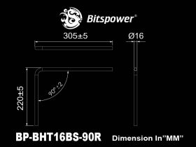 Bitspower Pre-bent 90-Degree 16mm OD Brass Hard Tubing 220x300mm - Black Sparkle
