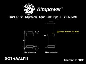 Bitspower Carbon Black Dual G1/4" Adjustable Aqua Link Pipe II (41-69MM)