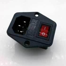 Power Cord Inlet Socket With Rocker Switch/Button - ON/OFF 250V 15A - Red LED - With Fuse (included)