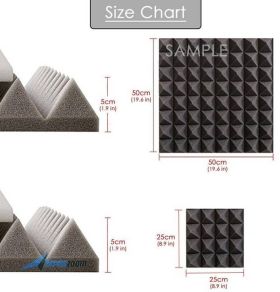Arrowzoom Acoustic Panels Sound Absorption Studio Soundproof Foam - Pyramid Tiles - 25 x 25 x 5 cm